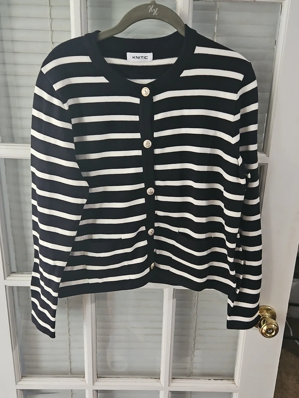 NEW Knitic Black & White Striped Button Cardigan. Sz L